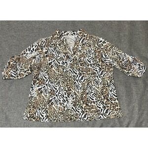 Cathy Che Women's 18/20W Button Up Shirt Animal Print Leopard Zebra Stretch‎